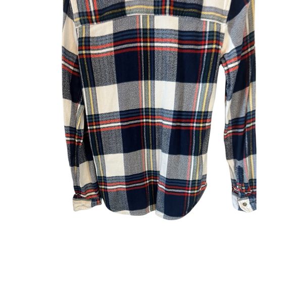 Women's American Eagle Flannel Plaid Button Down Shirt S Blue White Long Top - Picture 6 of 9